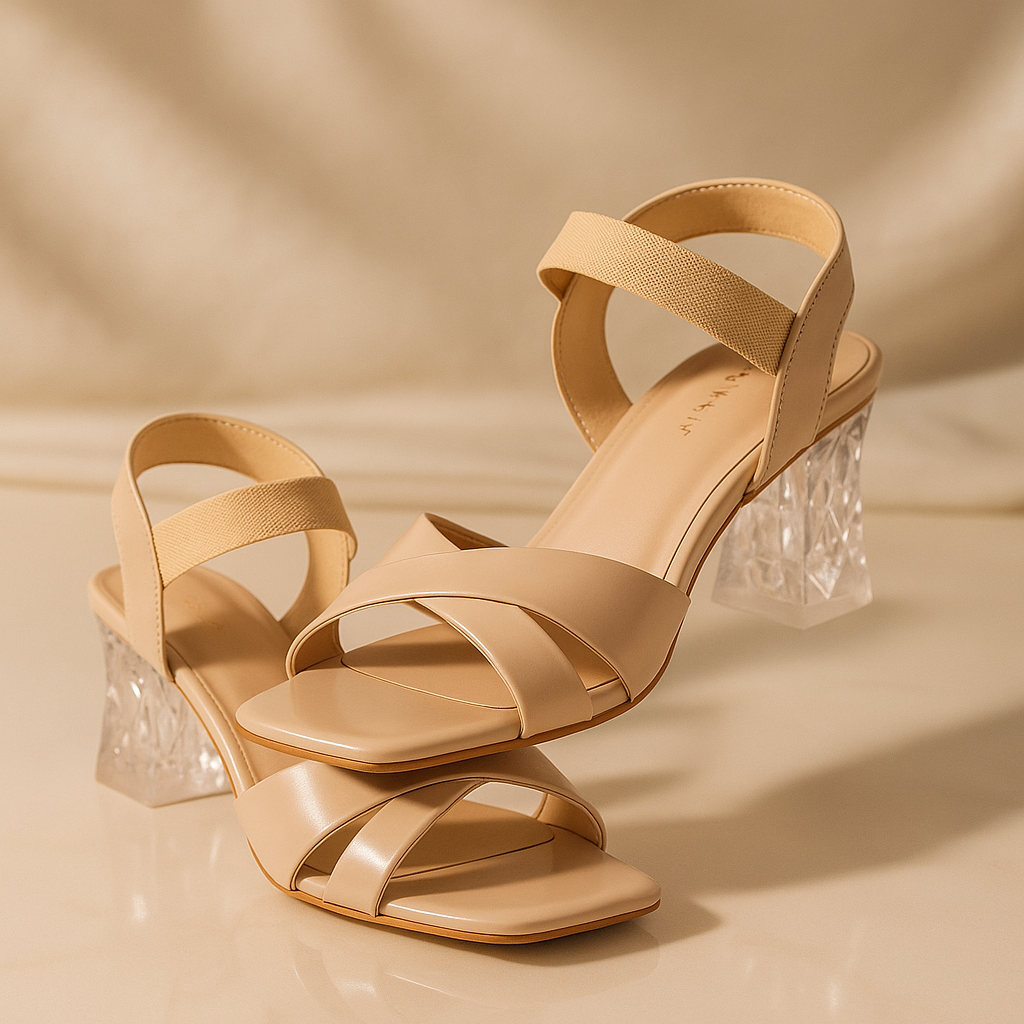 Lucky Feet Transparent Block Heels For Women, Crisscross Strap Sandals, Women Modern Heels, Unique Party Sandals