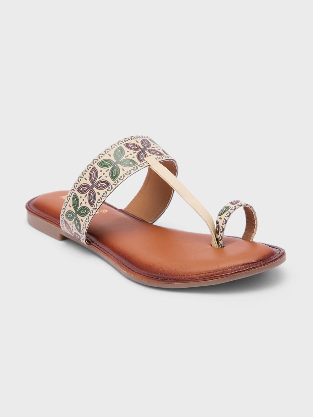 Lucky Feet Printed Toe-Ring Slipper for Women, Flat Bohemian Slipper, Lightweight Comfortable Flat Slipper