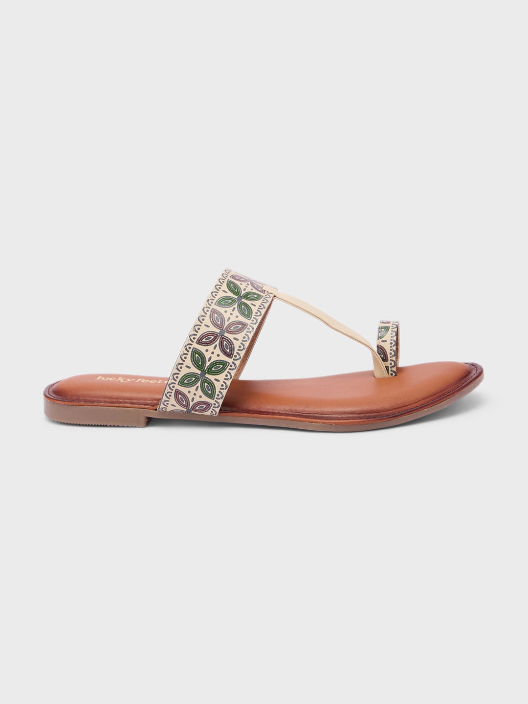 Lucky Feet Printed Toe-Ring Slipper for Women, Flat Bohemian Slipper, Lightweight Comfortable Flat Slipper