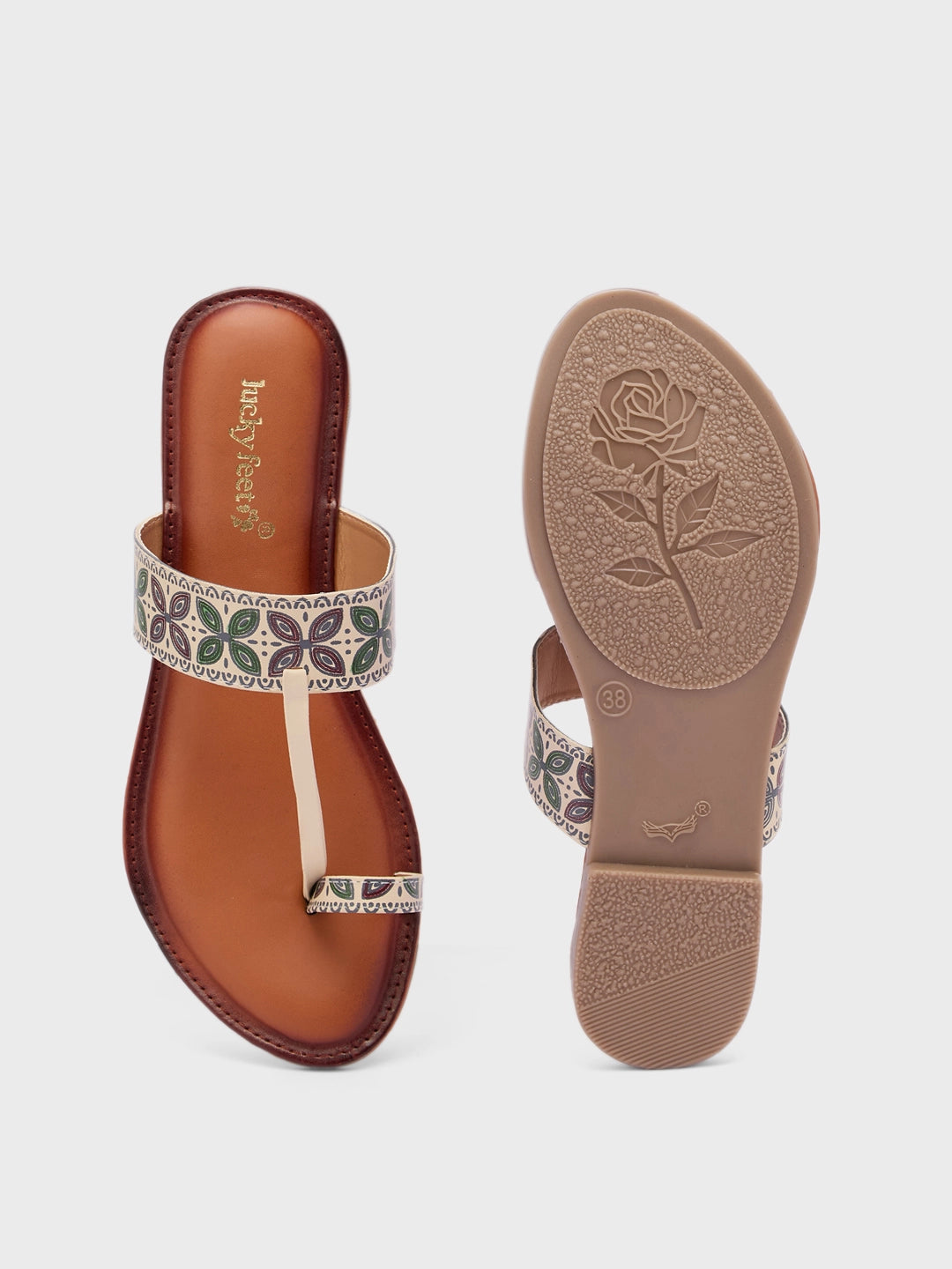 Lucky Feet Printed Toe-Ring Slipper for Women, Flat Bohemian Slipper, Lightweight Comfortable Flat Slipper