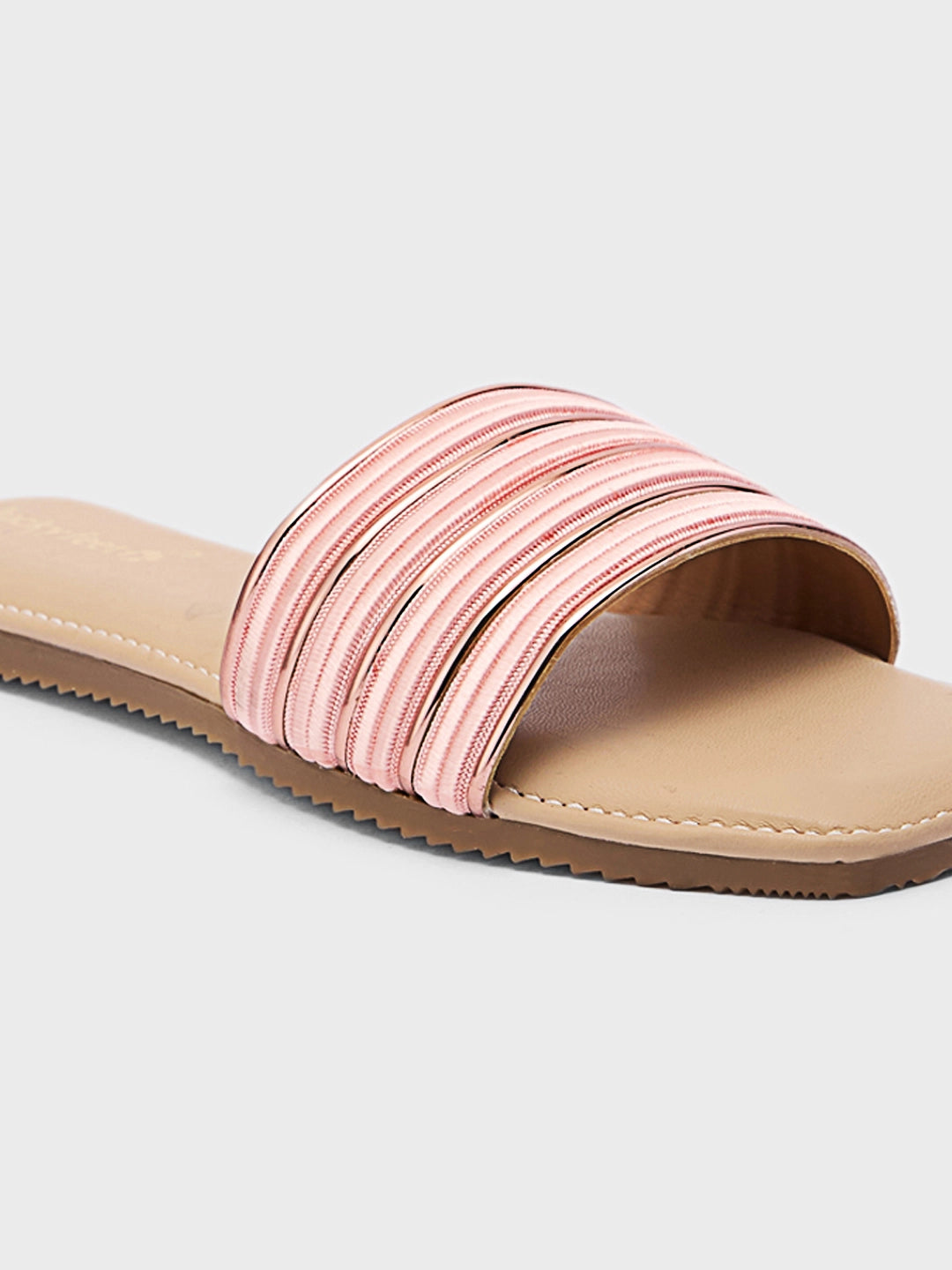 Lucky Feet Metallic Pink Striped Mules, Open Square Toe Flat, Women Casual Mules, Modern Slip-on Shoes, Comfortable Flat Mules