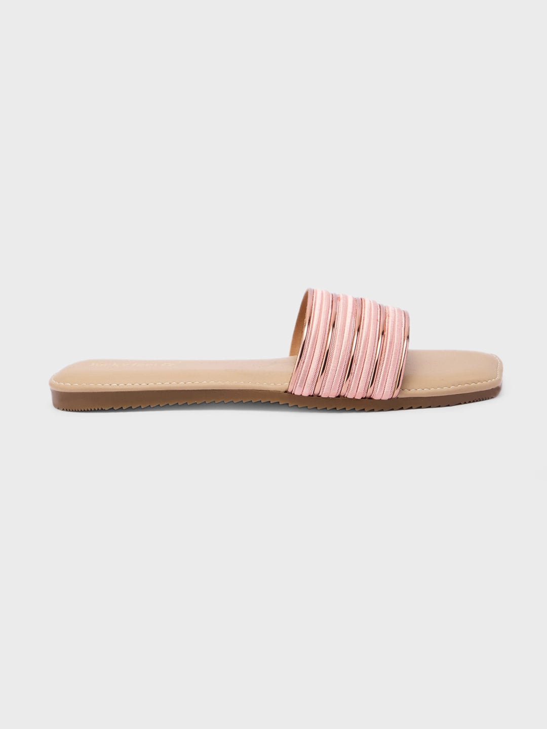 Lucky Feet Metallic Pink Striped Mules, Open Square Toe Flat, Women Casual Mules, Modern Slip-on Shoes, Comfortable Flat Mules