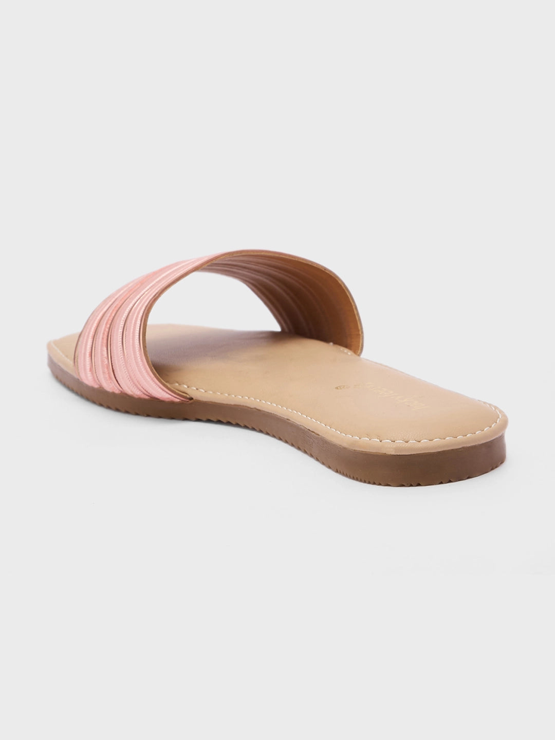 Lucky Feet Metallic Pink Striped Mules, Open Square Toe Flat, Women Casual Mules, Modern Slip-on Shoes, Comfortable Flat Mules