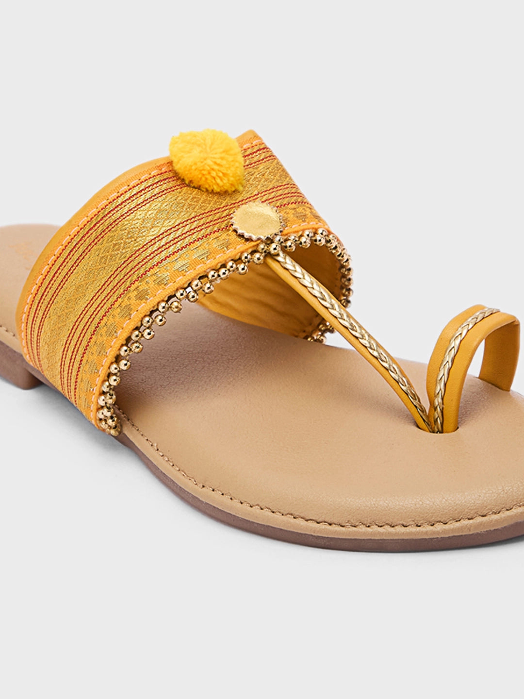 Lucky Feet Zari Toe-Ring Slipper, Women Festive Slipper, Traditional Indian Slippers, Comfortable Zari Slipper for Women