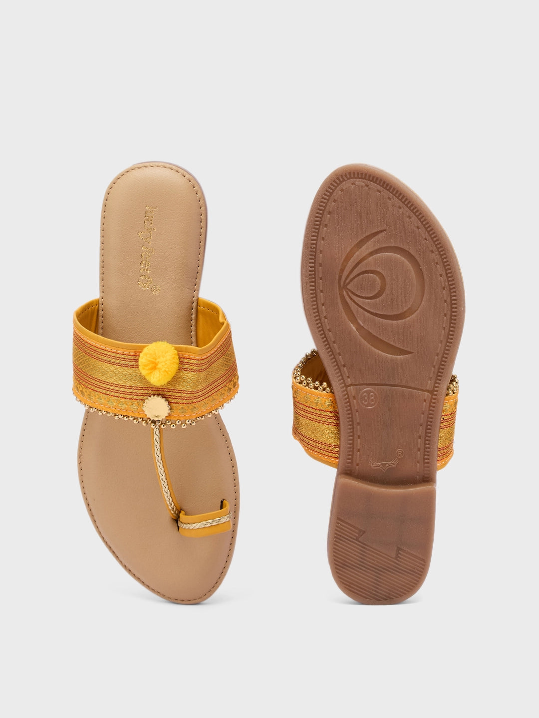 Lucky Feet Zari Toe-Ring Slipper, Women Festive Slipper, Traditional Indian Slippers, Comfortable Zari Slipper for Women