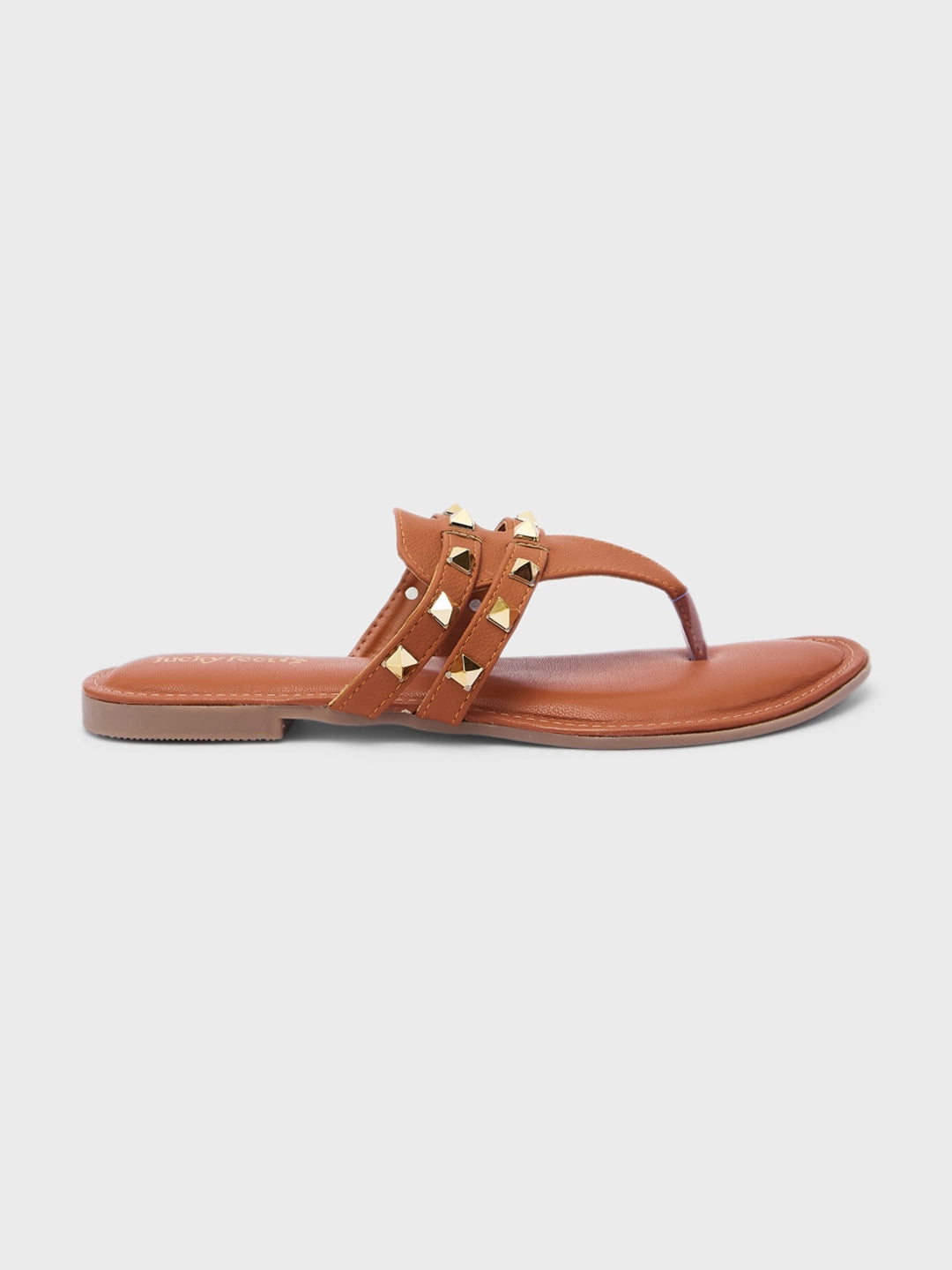 Lucky Feet Studded Toe Ring Slipper, Flat Casual Slipper for Women, Trendy & Lightweight Comfortable Flat Slipper - Tan-Brown