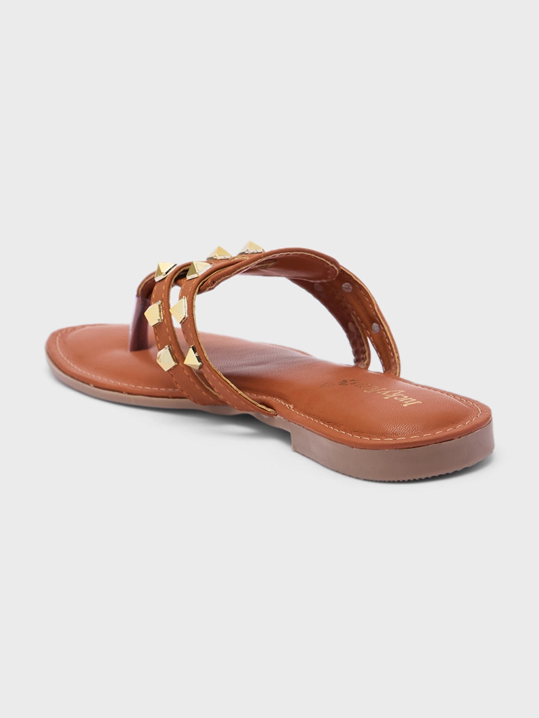 Lucky Feet Studded Toe Ring Slipper, Flat Casual Slipper for Women, Trendy & Lightweight Comfortable Flat Slipper - Tan-Brown
