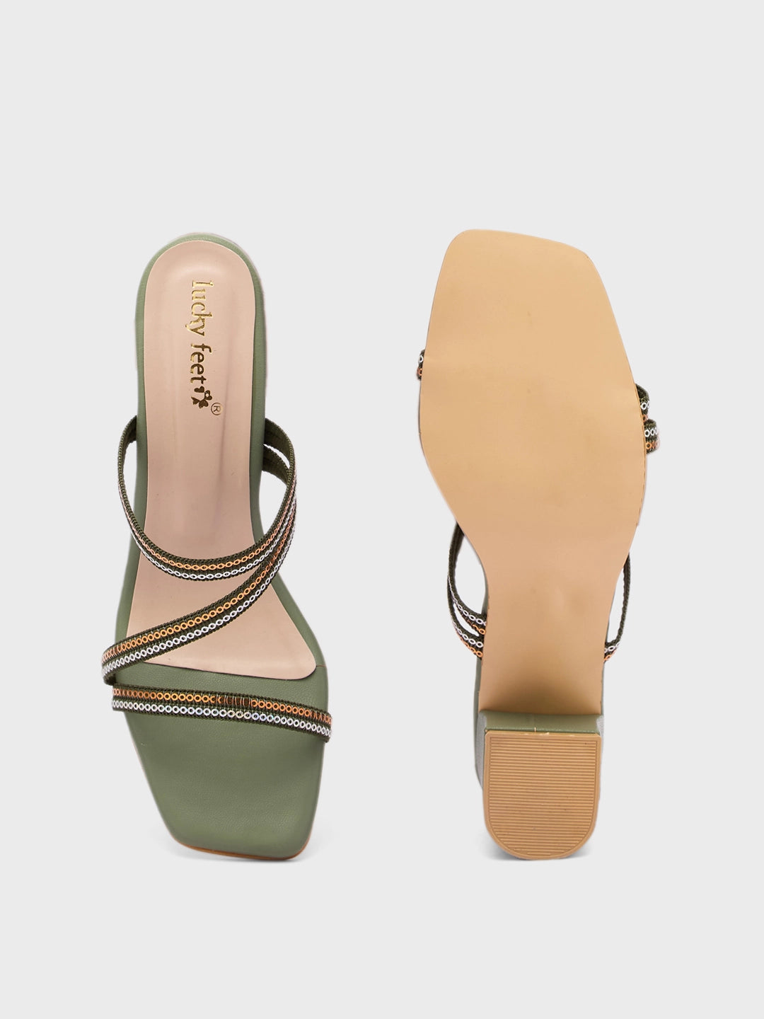 Lucky Feet Festive Strappy Block Heels, Women Party Sandals, Bohemian Block Heels, Unique Strap Sandals, Comfortable Festive Heels
