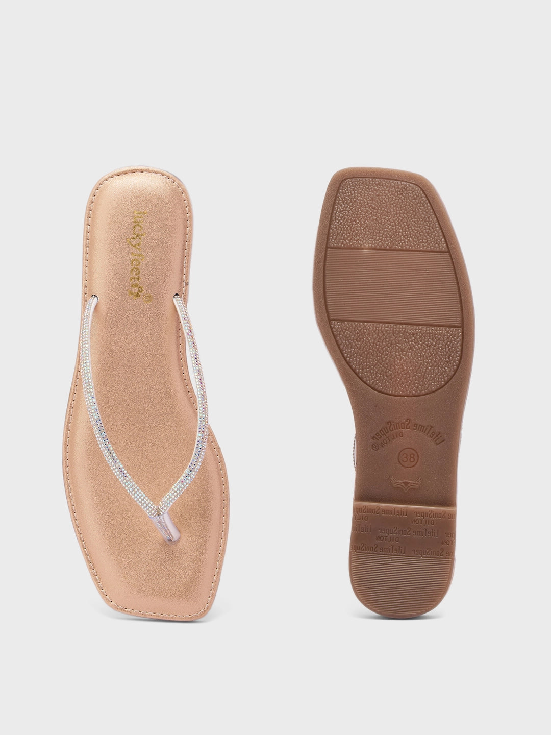 Lucky Feet Glitter V-Strap Flat Slipper for Women Sparkly Flats, Comfortable and Modern Flats Slipper