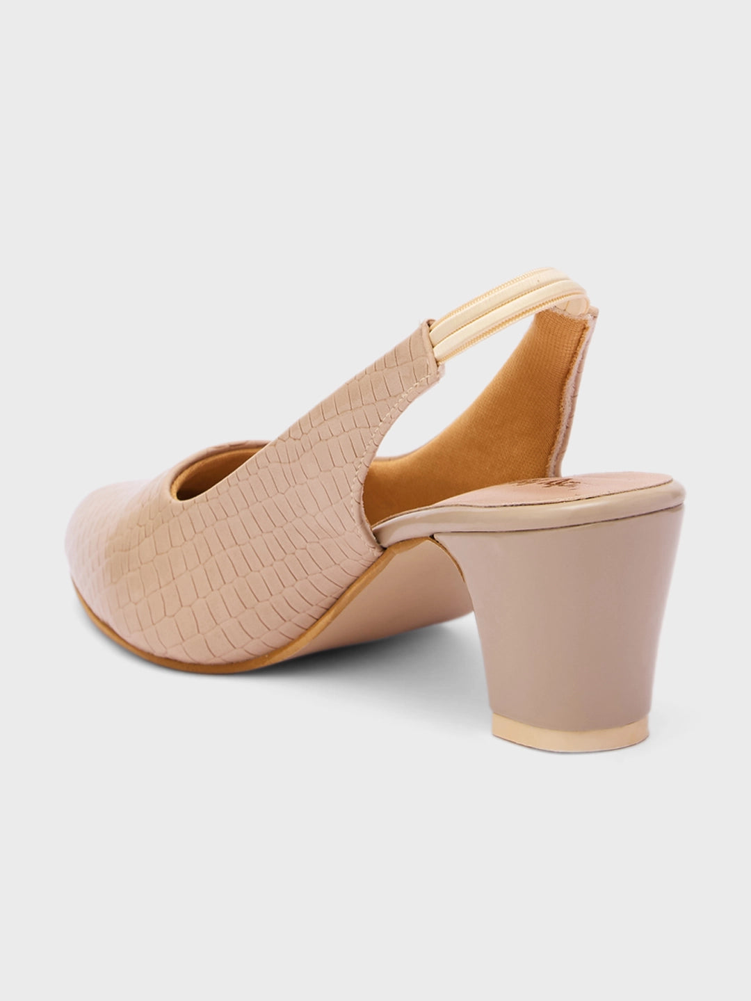 Lucky Feet Croco Slingback Block Heels for Women, Pointed Toe Textured Pumps, Women Dress Shoes, Comfortable Block Heels, Beige Croco Heels