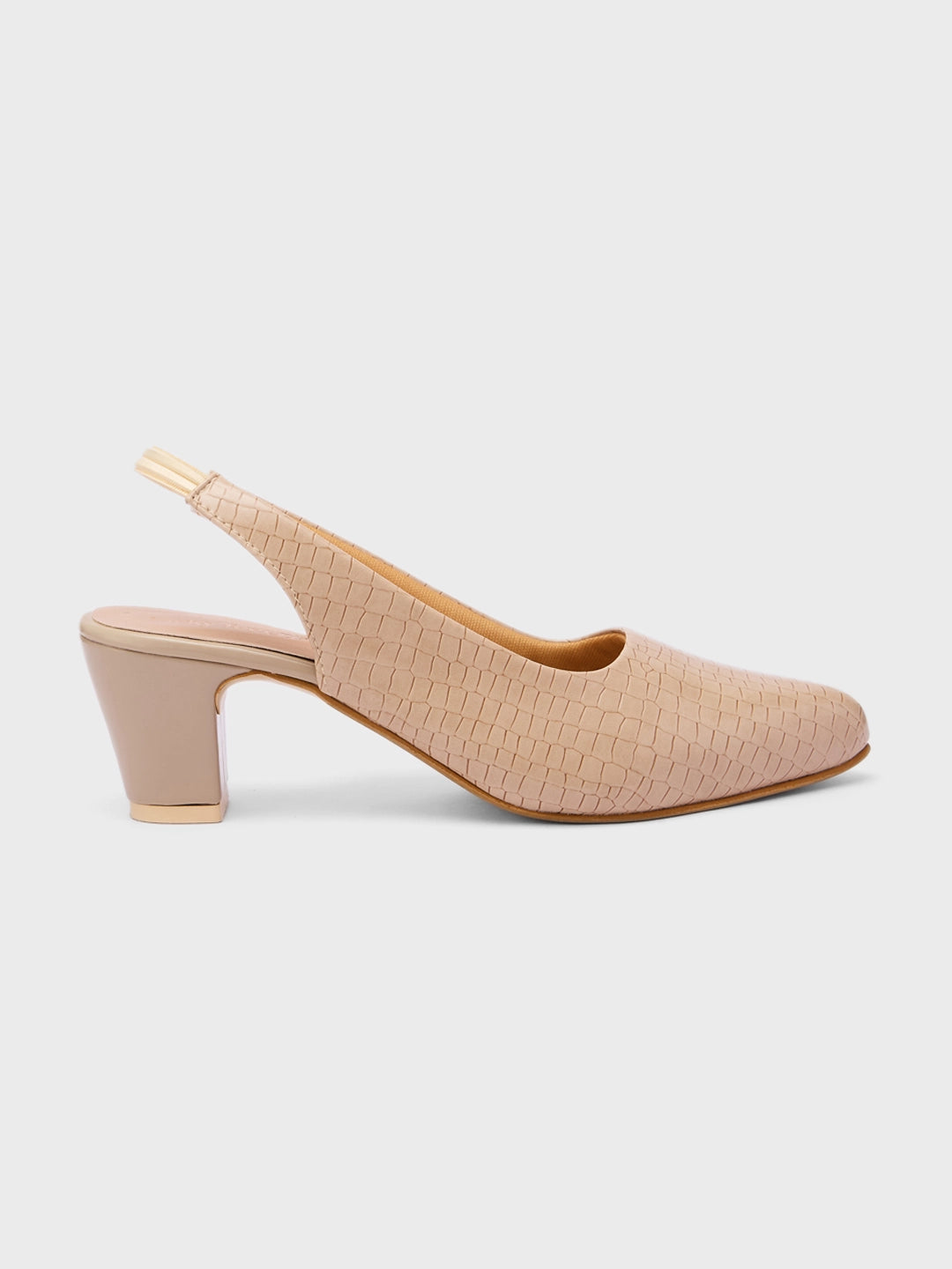 Lucky Feet Croco Slingback Block Heels for Women, Pointed Toe Textured Pumps, Women Dress Shoes, Comfortable Block Heels, Beige Croco Heels