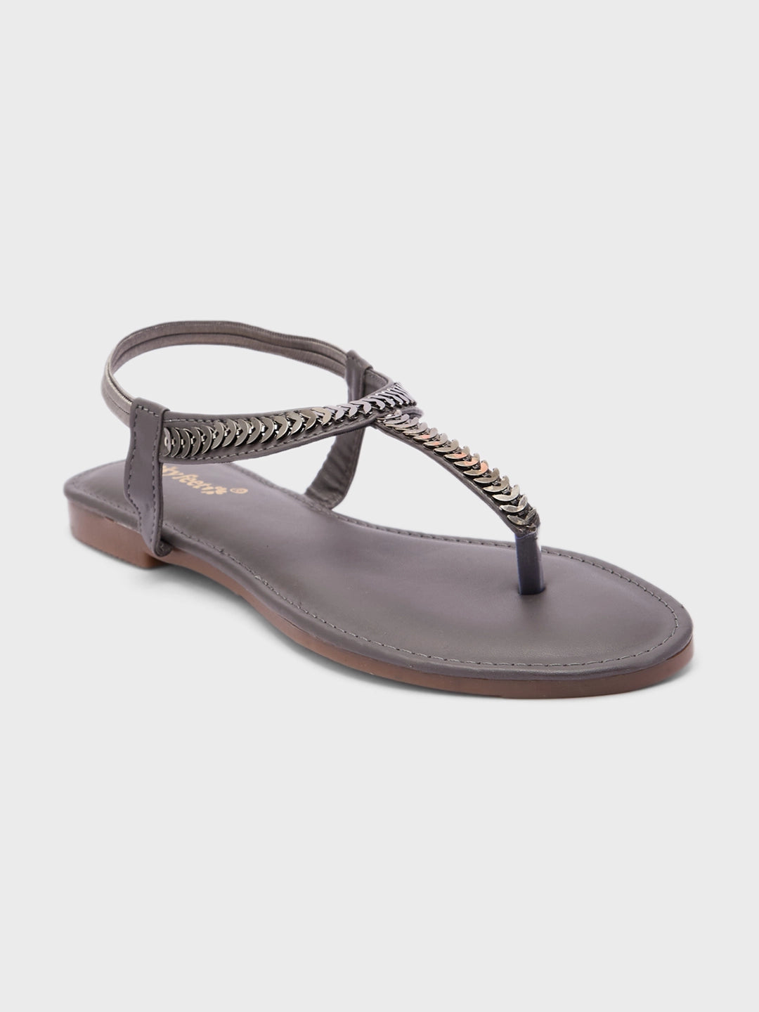 Lucky Feet Metal Trim Flat Sandal For Women, Toe-Ring Sandals, Comfortable and Modern Flat Sandals