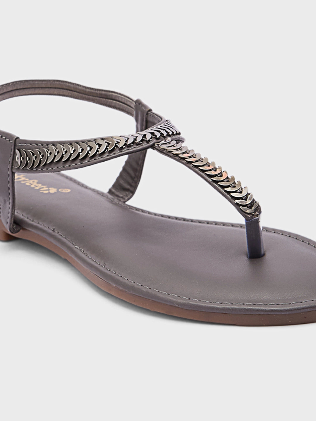 Lucky Feet Metal Trim Flat Sandal For Women, Toe-Ring Sandals, Comfortable and Modern Flat Sandals