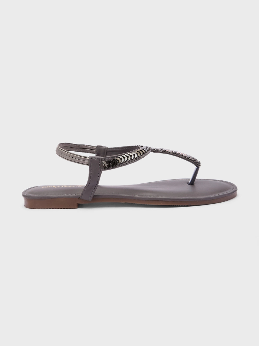 Lucky Feet Metal Trim Flat Sandal For Women, Toe-Ring Sandals, Comfortable and Modern Flat Sandals