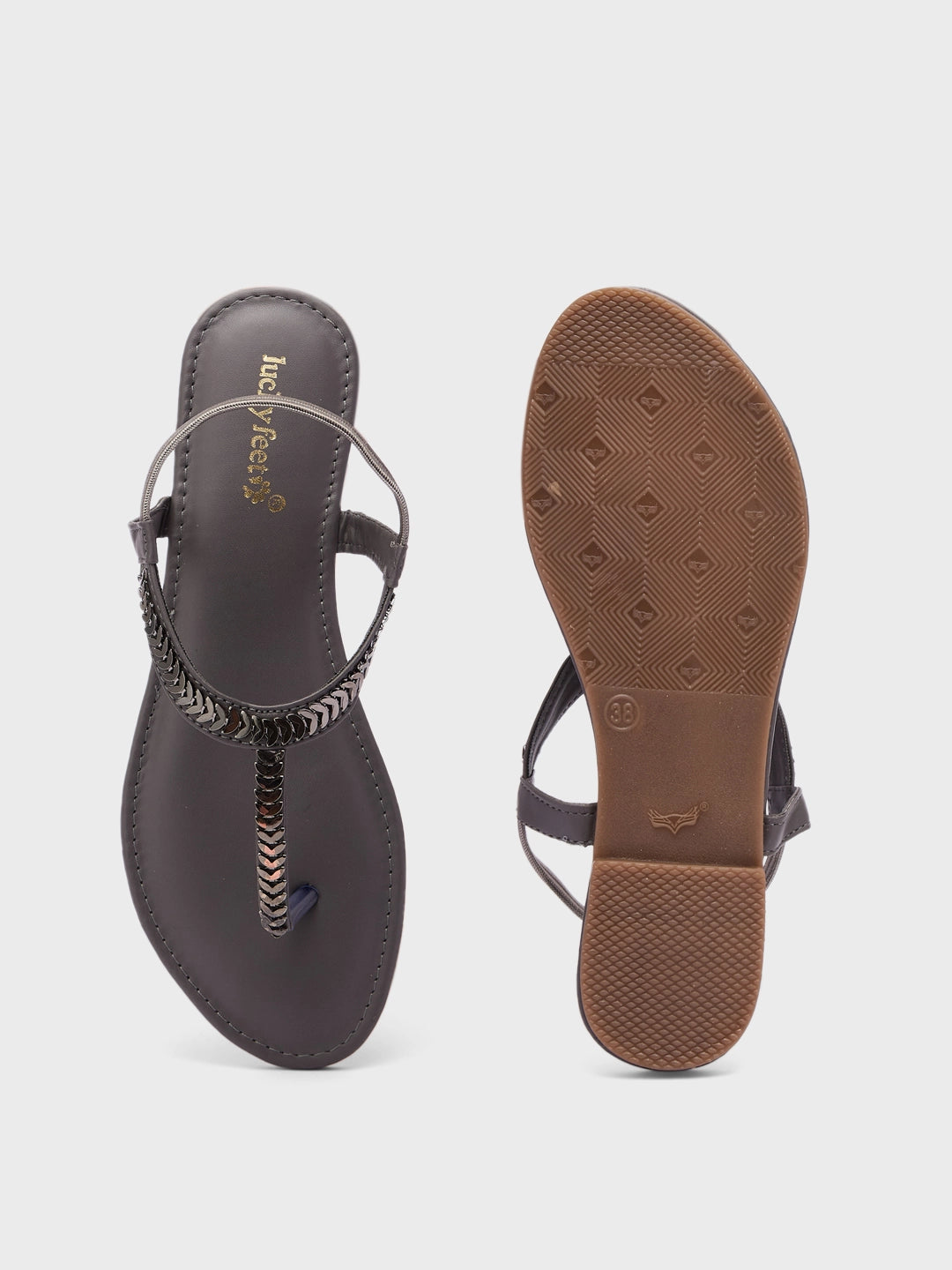Lucky Feet Metal Trim Flat Sandal For Women, Toe-Ring Sandals, Comfortable and Modern Flat Sandals
