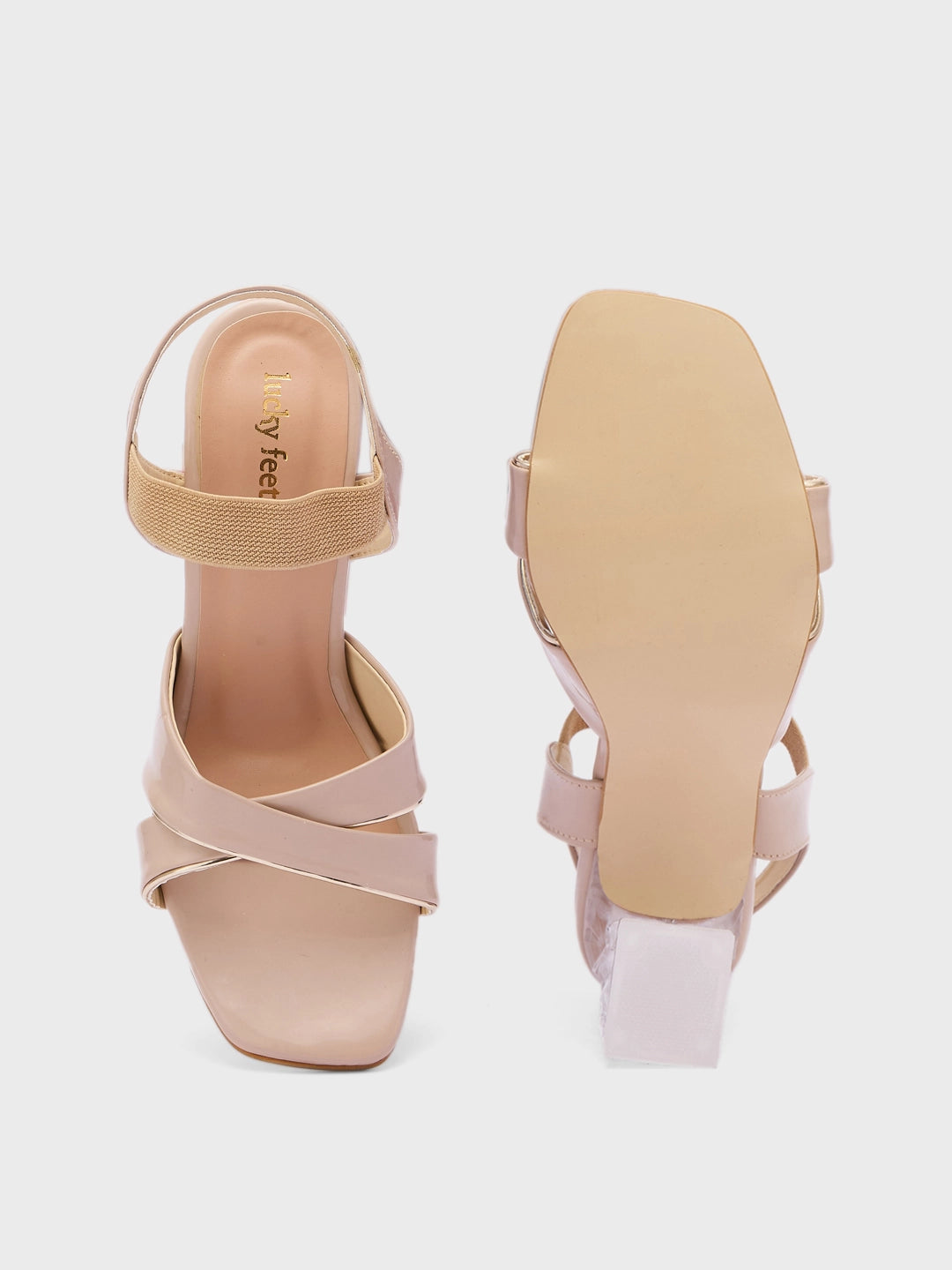 Lucky Feet Transparent Block Heels For Women, Crisscross Strap Sandals, Women Modern Heels, Unique Party Sandals
