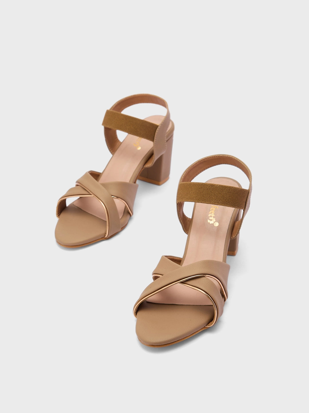 Lucky Feet Taupe Strappy Block Heels Sandal For Women, Pumps for Office, Party and Formal Occasions