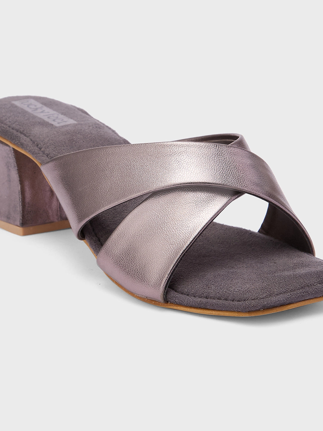 Lucky Feet Women Metallic Open Mule Block Heel Sandals with Cross Straps Gun Metal