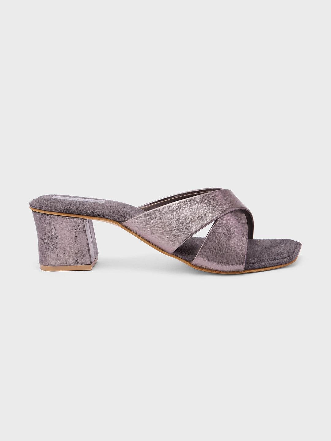 Lucky Feet Women Metallic Open Mule Block Heel Sandals with Cross Straps Gun Metal