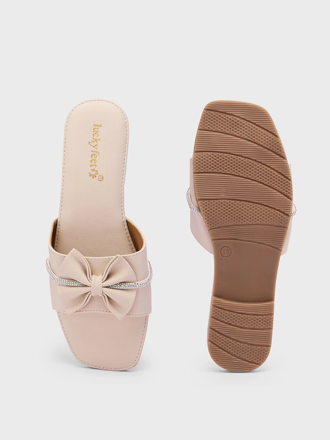 Lucky Feet Women Bow Flat Slipper with Glitter Strap