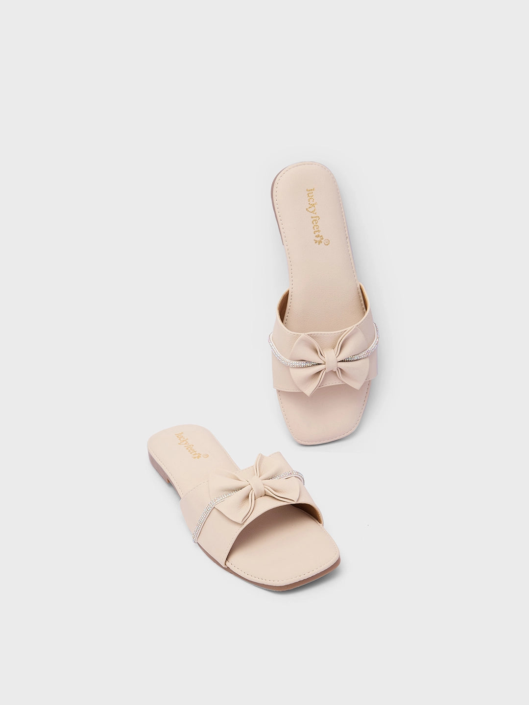 Lucky Feet Women Bow Flat Slipper with Glitter Strap