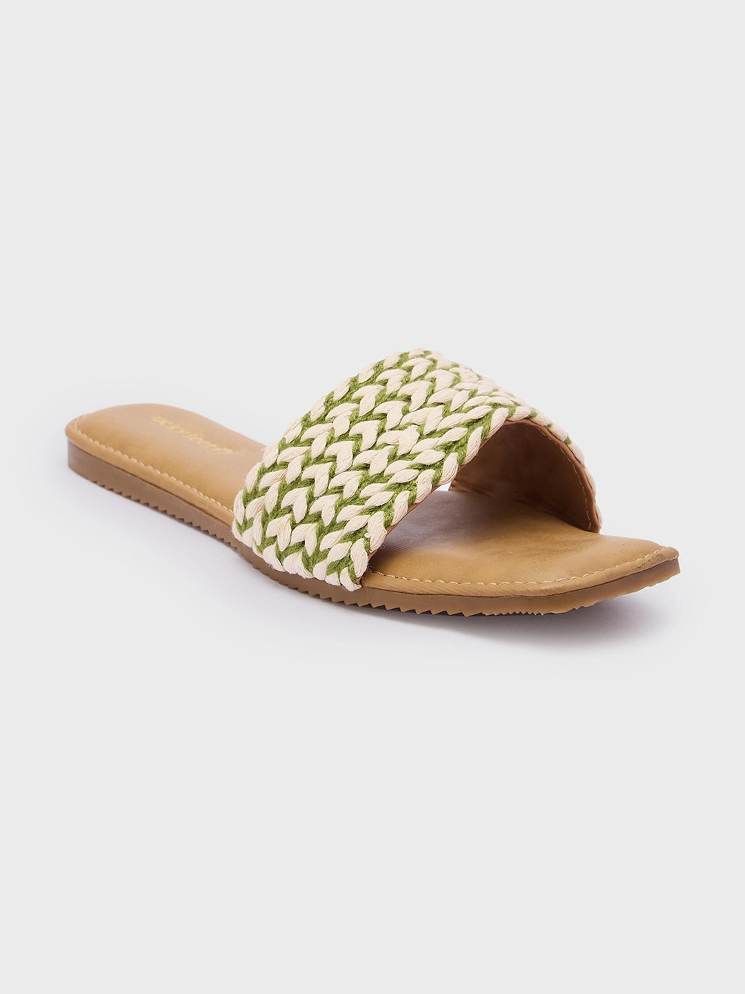 Lucky Feet Braided Flat Mules, Woven Slip-on Slipper, Women Casual Flats, Comfortable Square Toe Slipper