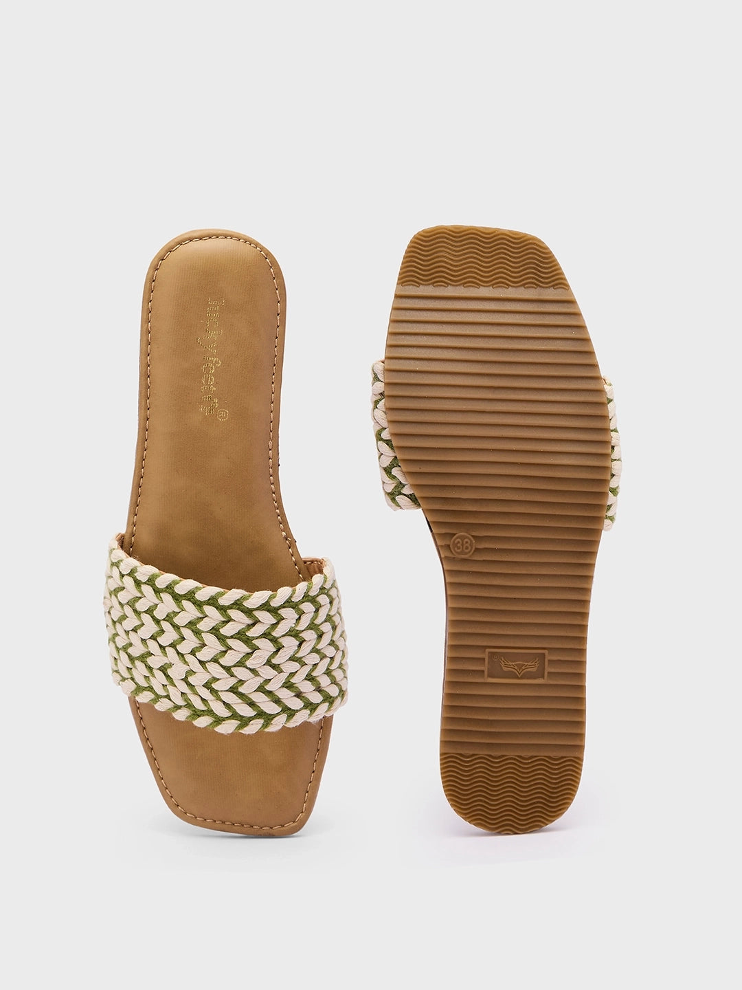 Lucky Feet Braided Flat Mules, Woven Slip-on Slipper, Women Casual Flats, Comfortable Square Toe Slipper