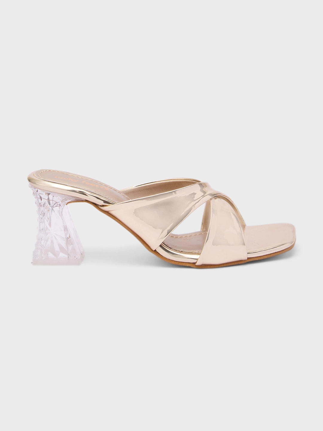 Lucky Feet Gold Metallic Block Heels, Shiny Cross Strap Shoes, Women Party Heels, Elegant Block Heel Sandals, Metallic Evening Shoes, Comfortable Block Heels