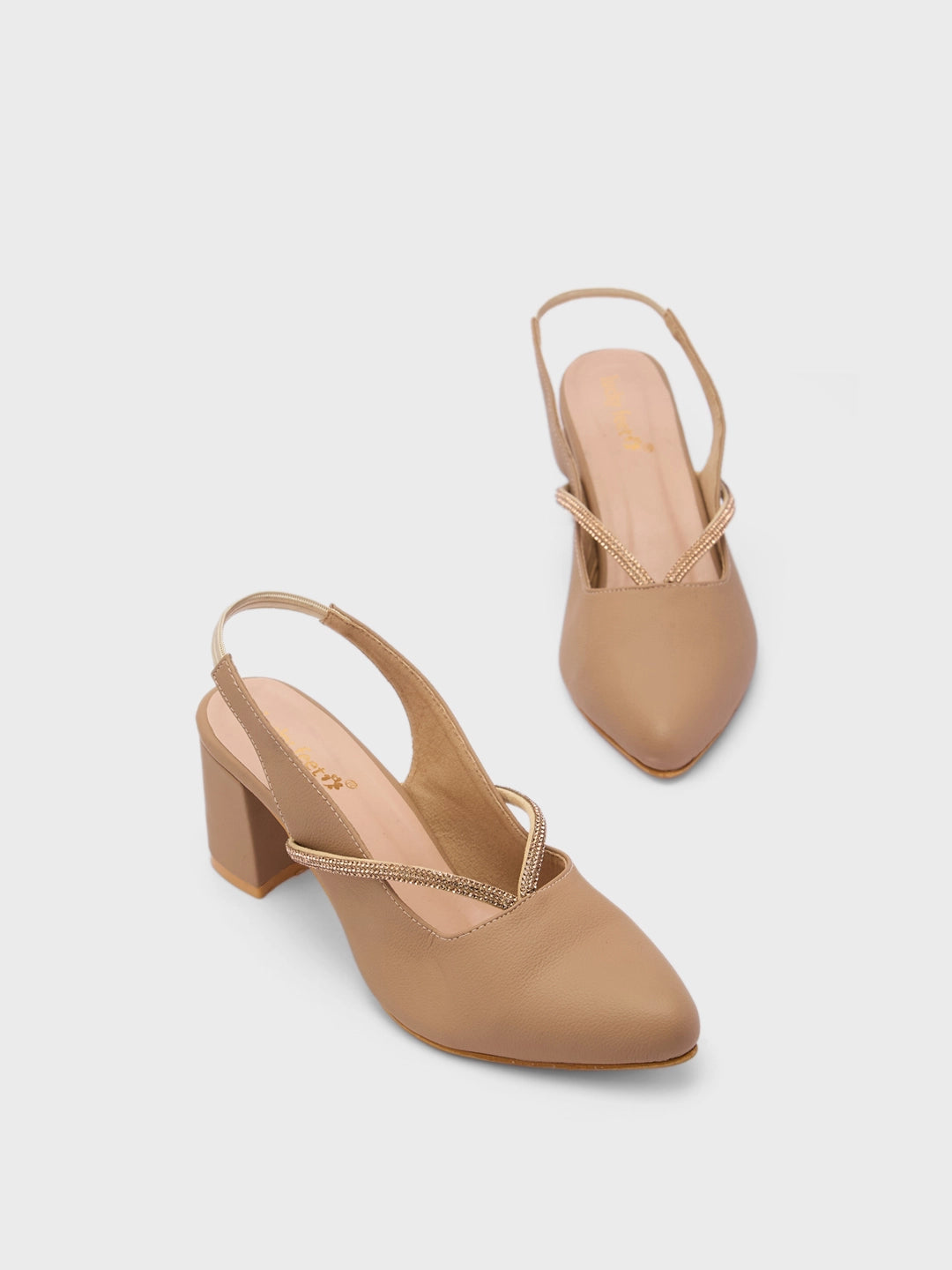 Lucky Feet Glitter Slingback Block Heels, Pointed Toe Party Shoes, Women Elegant Heels, Comfortable Block Heel Pumps, Beige Glitter Heels