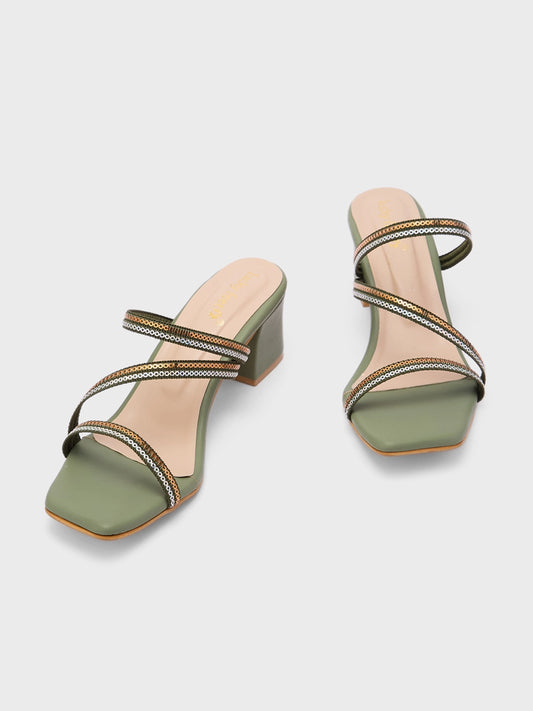 Lucky Feet Festive Strappy Block Heels, Women Party Sandals, Bohemian Block Heels, Unique Strap Sandals, Comfortable Festive Heels