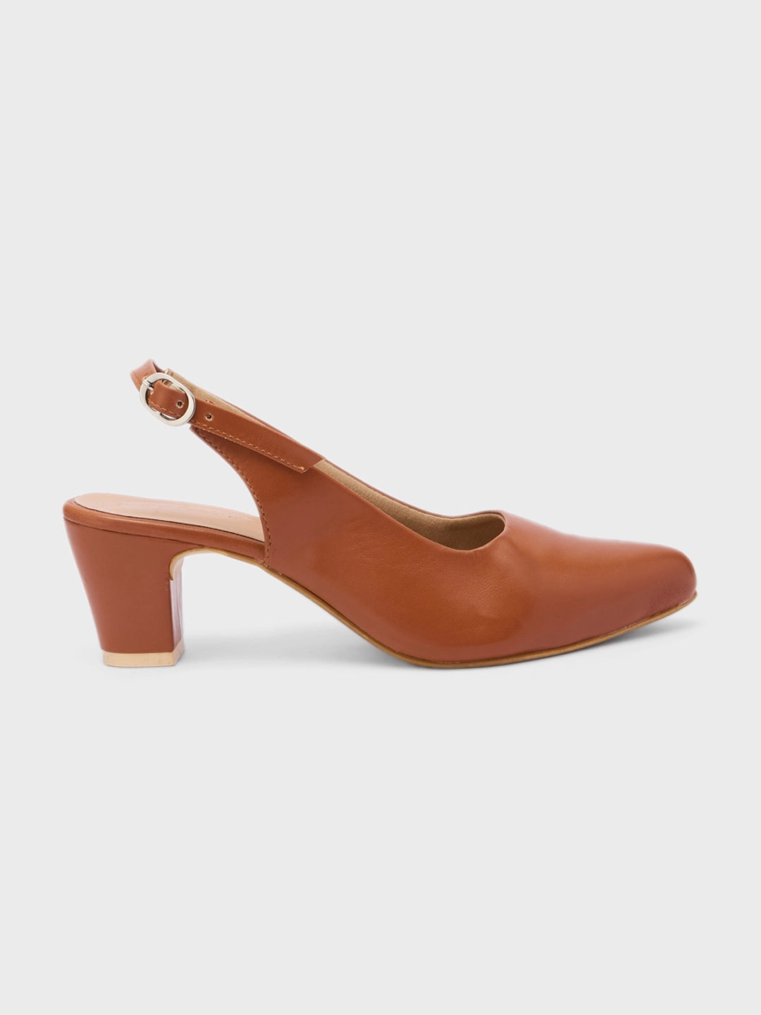 Lucky Feet Cognac Slingback Block Heels For Women, Pointed Toe Pumps, Comfortable Office Heels, Classic Block Heels