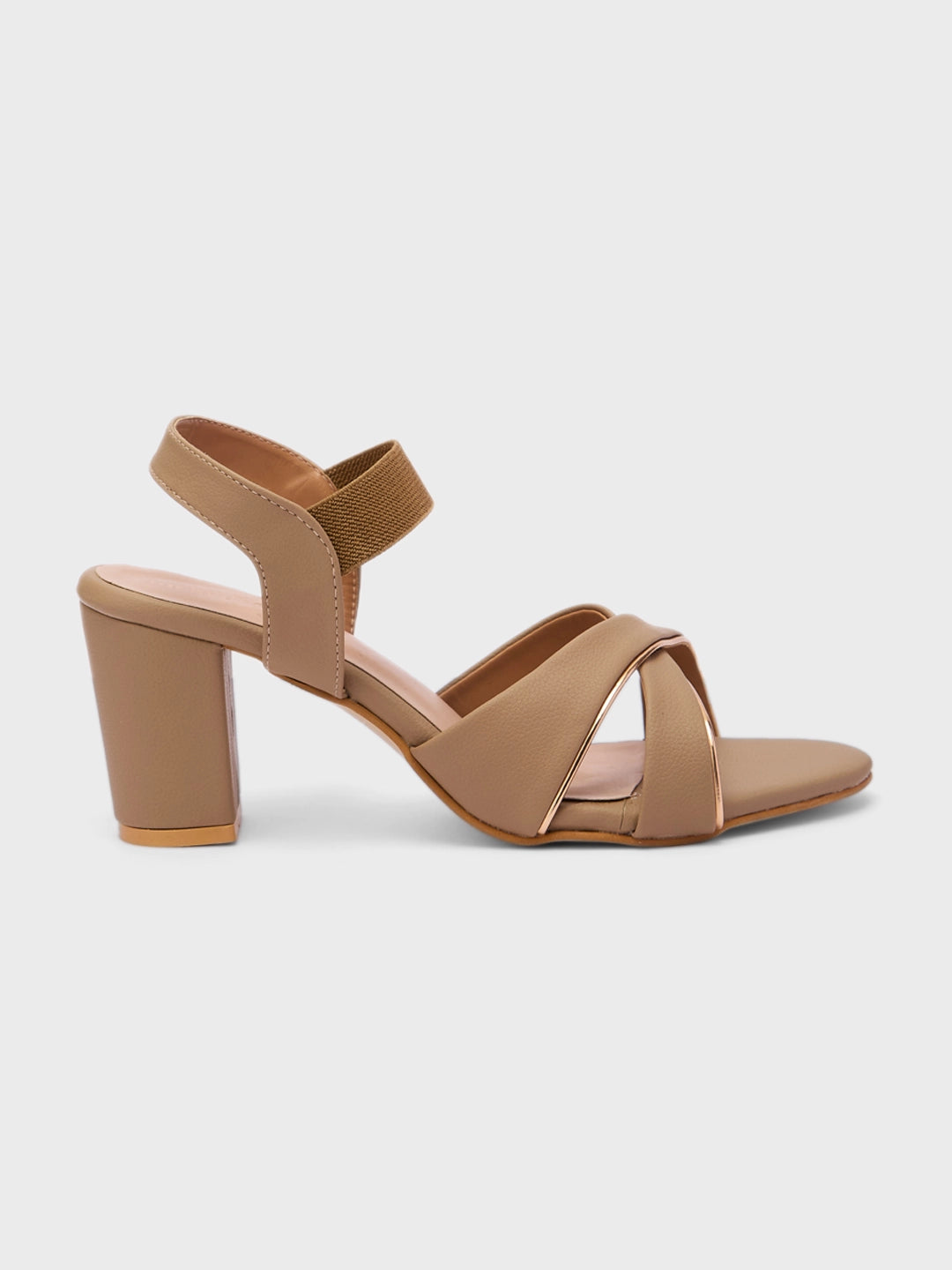 Lucky Feet Taupe Strappy Block Heels Sandal For Women, Pumps for Office, Party and Formal Occasions