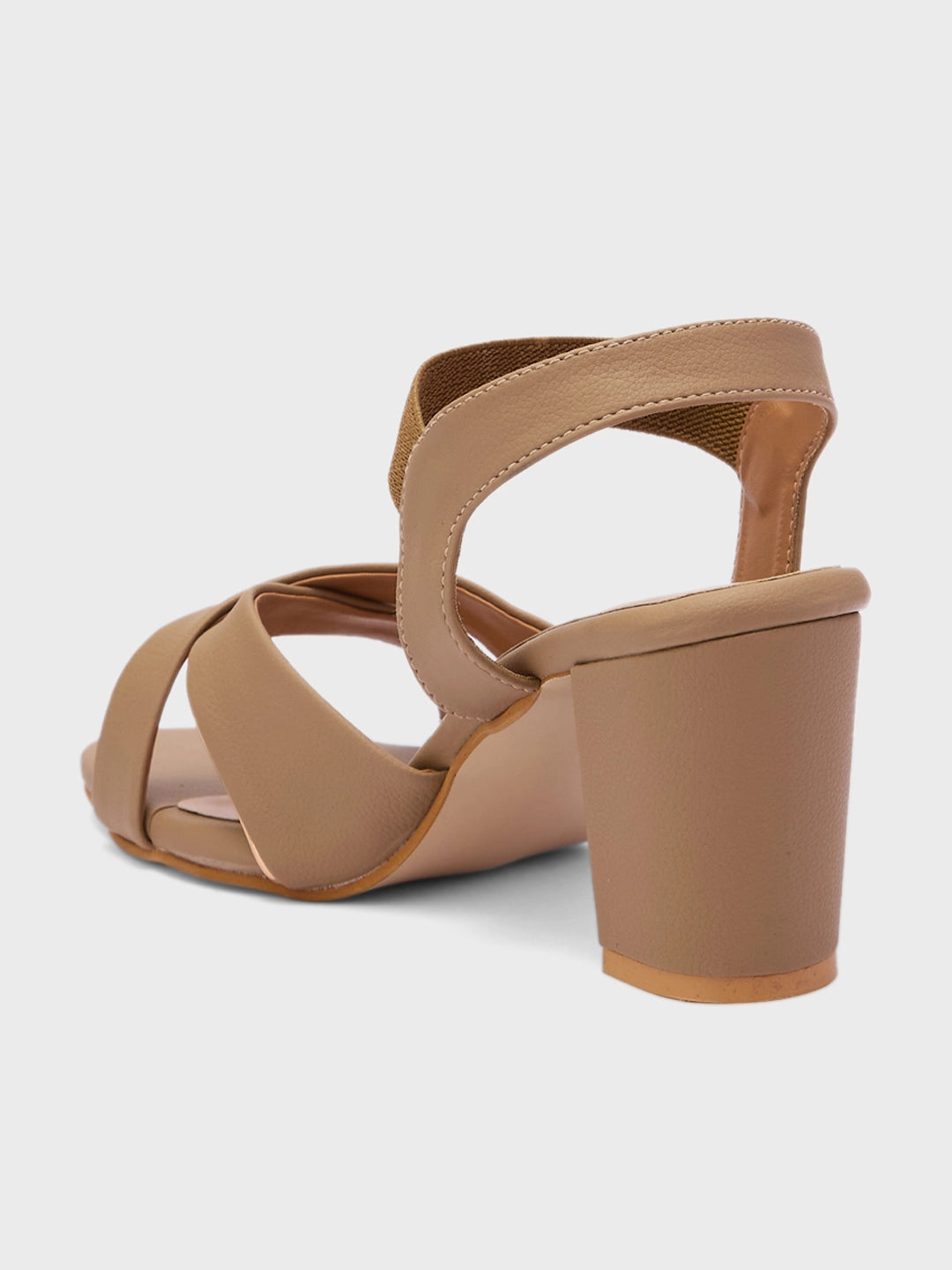 Lucky Feet Taupe Strappy Block Heels Sandal For Women, Pumps for Office, Party and Formal Occasions