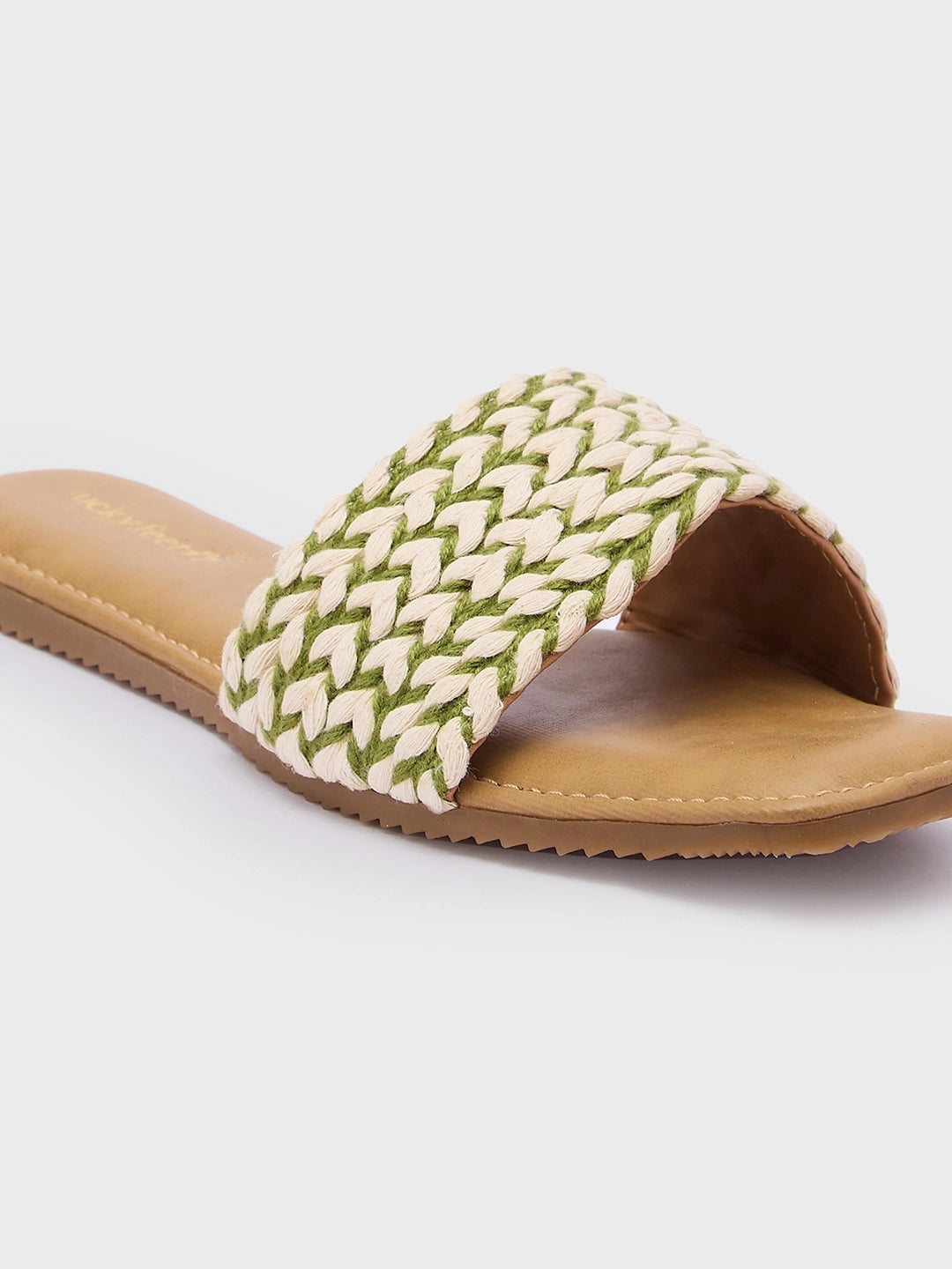 Lucky Feet Braided Flat Mules, Woven Slip-on Slipper, Women Casual Flats, Comfortable Square Toe Slipper